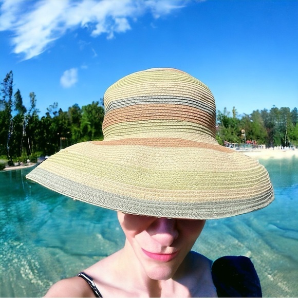🌻Vintage Columbia Striped Floppy Straw Sun Hat - Picture 2 of 9